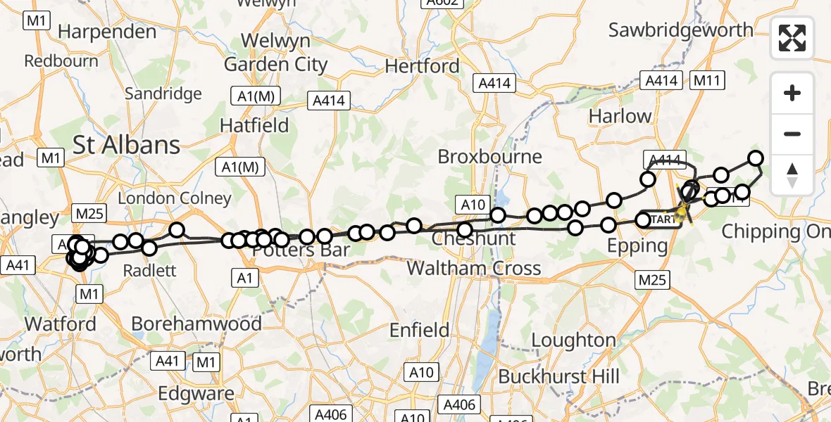 Flight route Police Helicopter North Weald Bassett - North Weald Airfield, 30 May 2026, 07:35