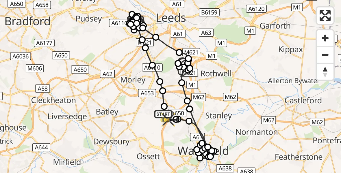 Flight route Police Helicopter East Ardsley - Brandy Carr, 30 May 2026, 07:52