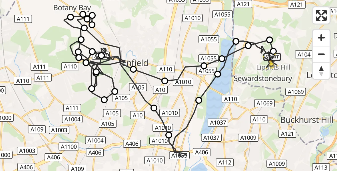 Flight route Police Helicopter Metropolitan Police Air Support Unit Lippitts Hill - Sewardstonebury, 30 May 2026, 09:16