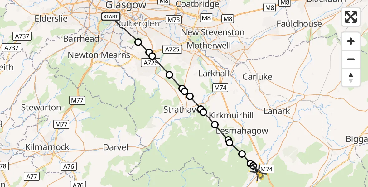 Flight route Police Helicopter Glasgow - Douglas, 30 May 2026, 09:35