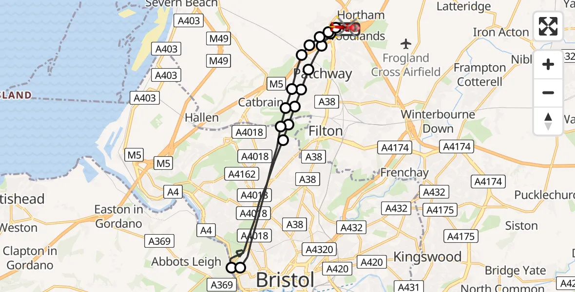 Flight route Air Ambulance Helicopter Almondsbury Helicopter Base - Almondsbury Helicopter Base, 30 May 2026, 09:39