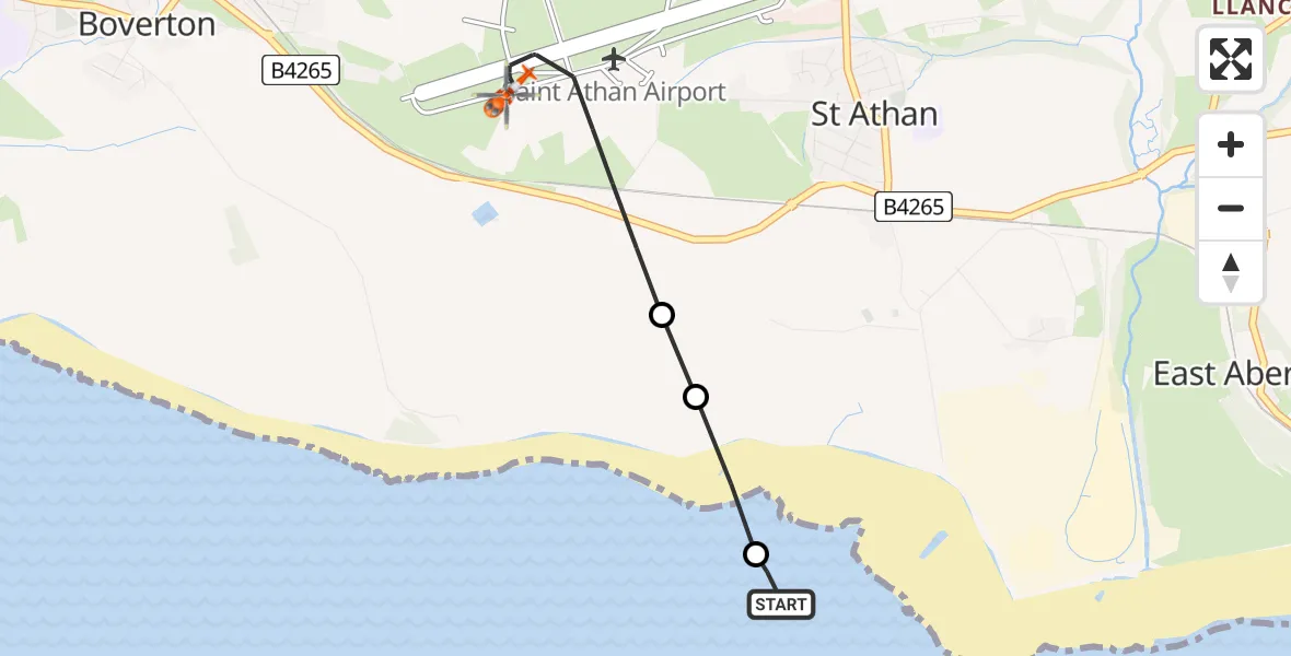 Flight route Coastguard Helicopter West Aberthaw - MOD St Athan, 30 May 2026, 09:47