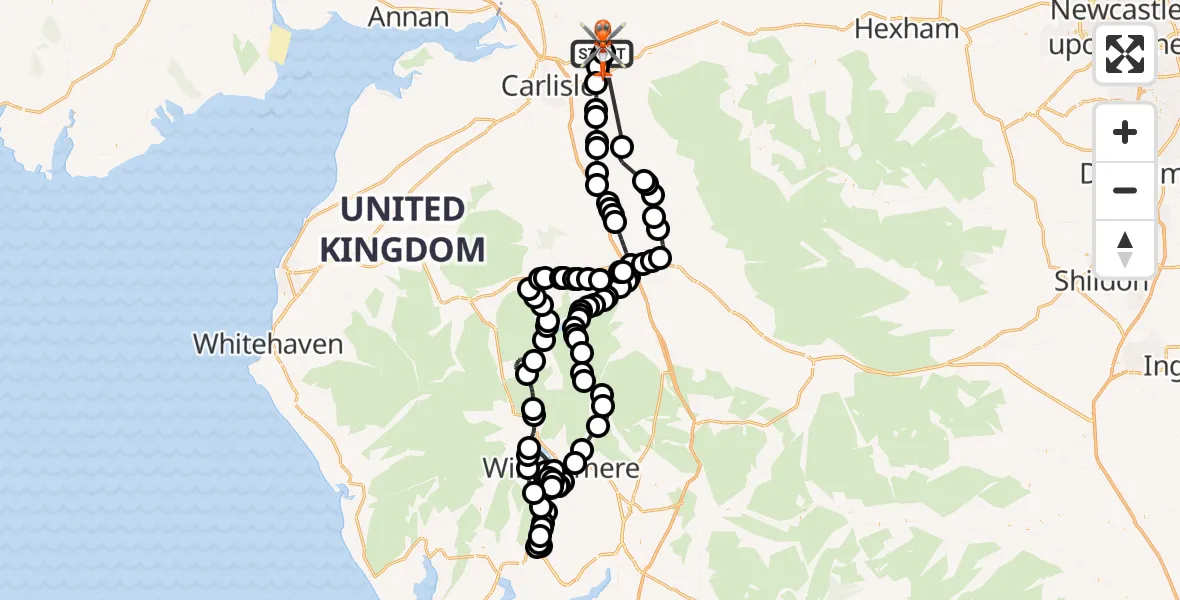 Flight route Coastguard Helicopter Carlisle Lake District Airport - Carlisle Lake District Airport, 30 May 2026, 10:12