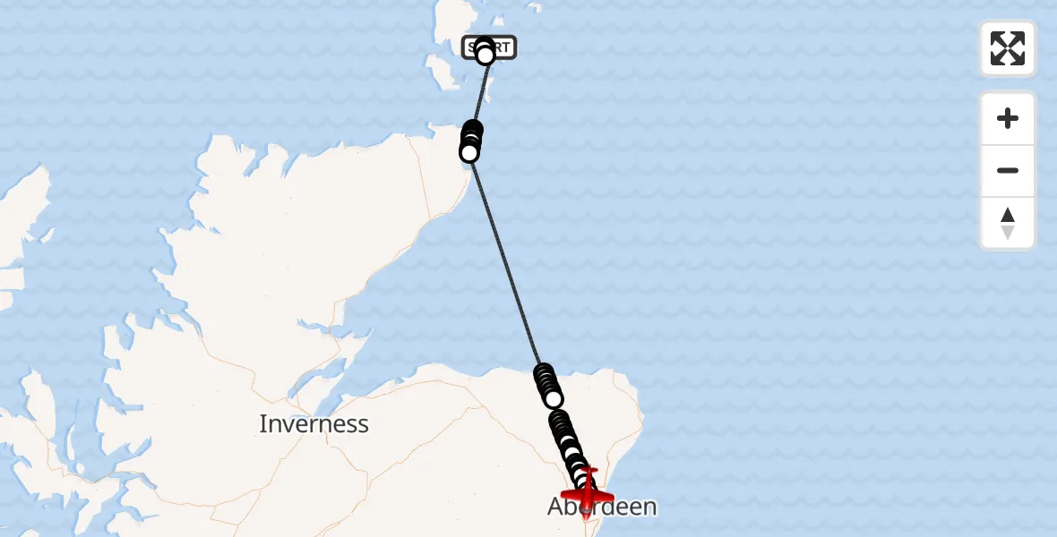Flight route Air Ambulance Aircraft Kirkwall - Aberdeen International Airport, 30 May 2026, 10:15