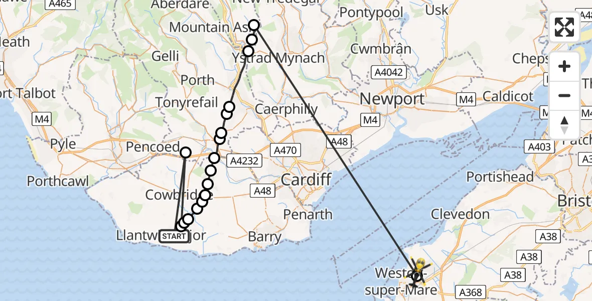 Flight route Police Helicopter Boverton - Weston-super-Mare, 30 May 2026, 10:26