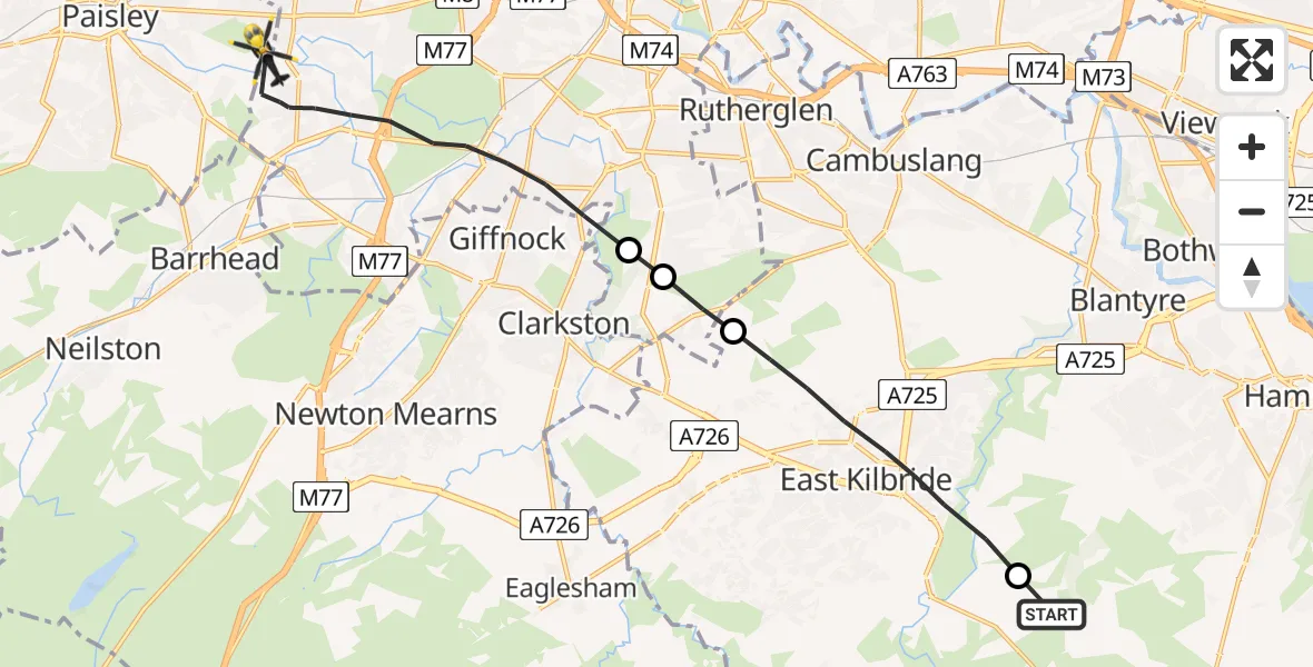 Flight route Police Helicopter Chapelton - Glasgow, 30 May 2026, 10:33
