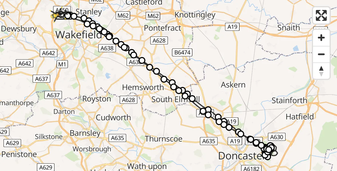Flight route Police Helicopter Wrenthorpe - Brandy Carr, 30 May 2026, 10:52