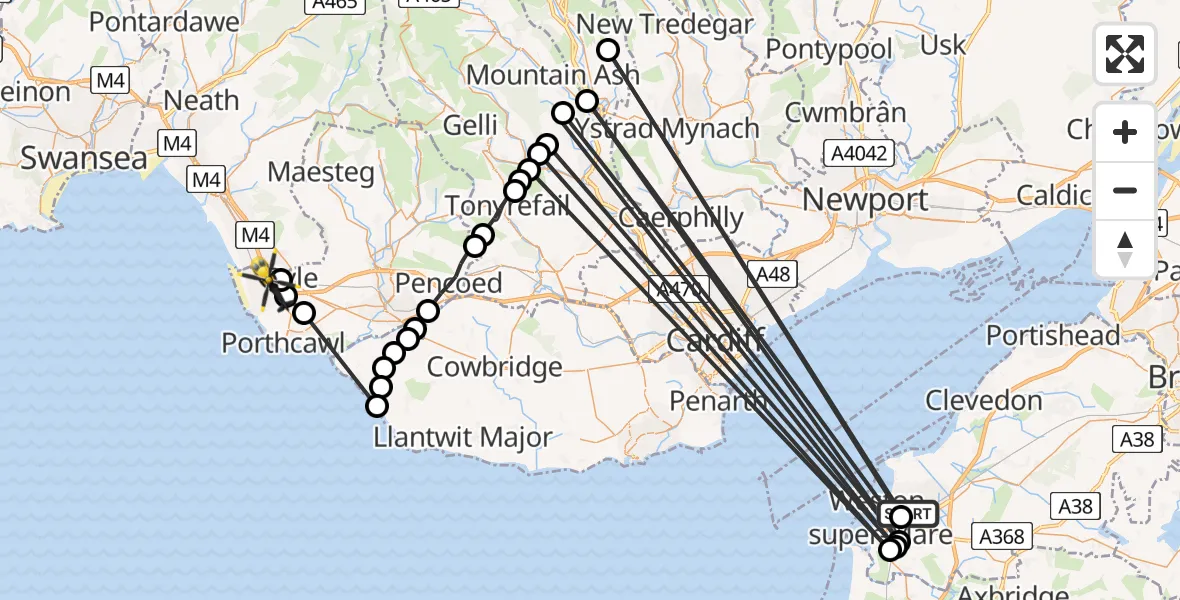 Flight route Police Helicopter Weston-super-Mare - North Cornelly, 30 May 2026, 10:54