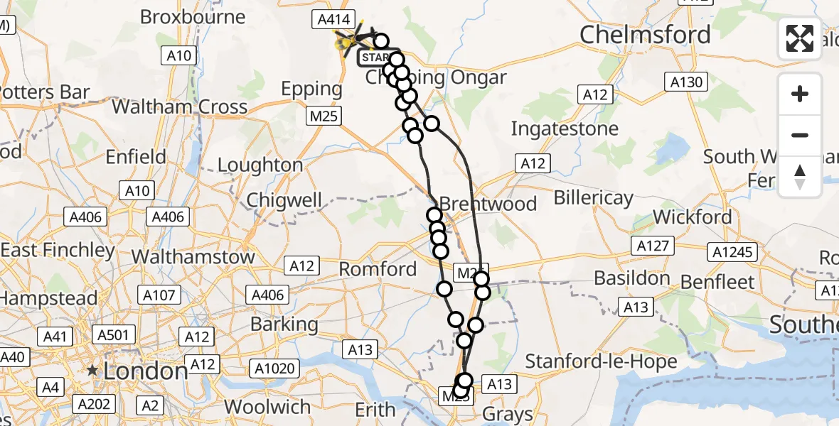 Flight route Police Helicopter Epping Forest - North Weald Bassett, 30 May 2026, 11:02