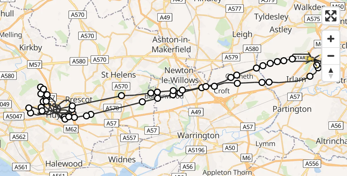 Flight route Police Helicopter Irlam - Manchester Barton Aerodrome, 30 May 2026, 11:17