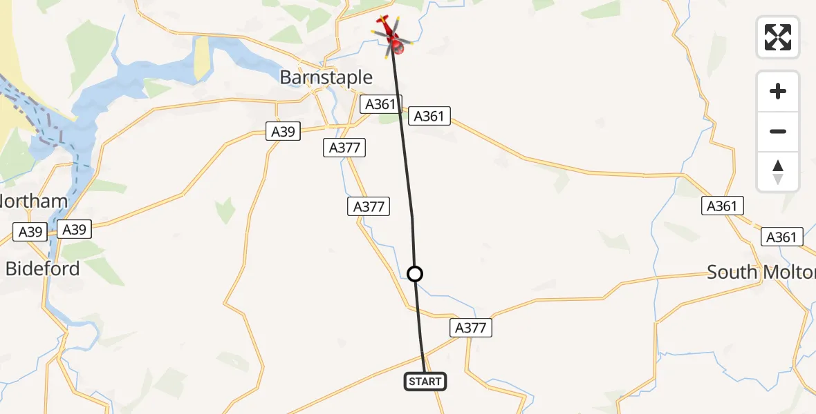 Flight route Air Ambulance Helicopter Atherington - North Devon, 30 May 2026, 11:32