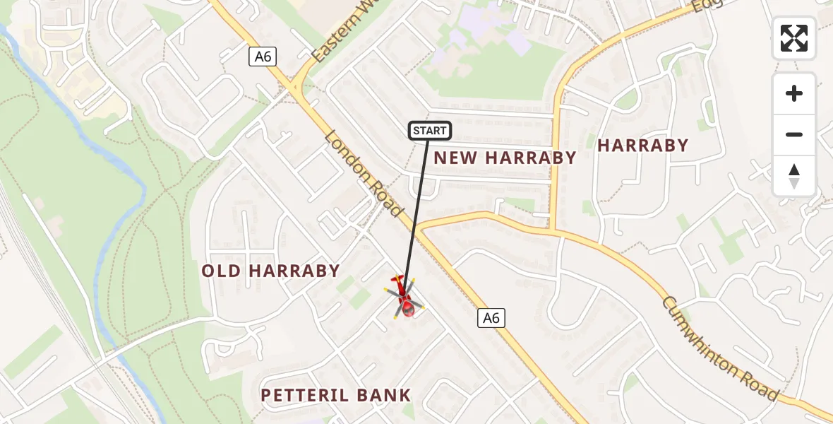 Flight route Air Ambulance Helicopter Carleton - Blackwell, 30 May 2026, 11:38