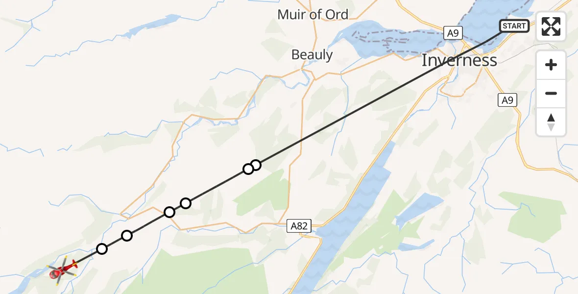 Flight route Air Ambulance Helicopter Inverness - Highland, 30 May 2026, 11:42