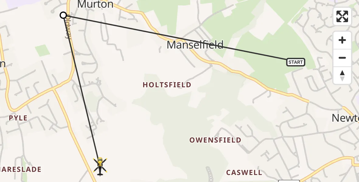 Flight route Police Helicopter Newton - Murton, 30 May 2026, 11:42
