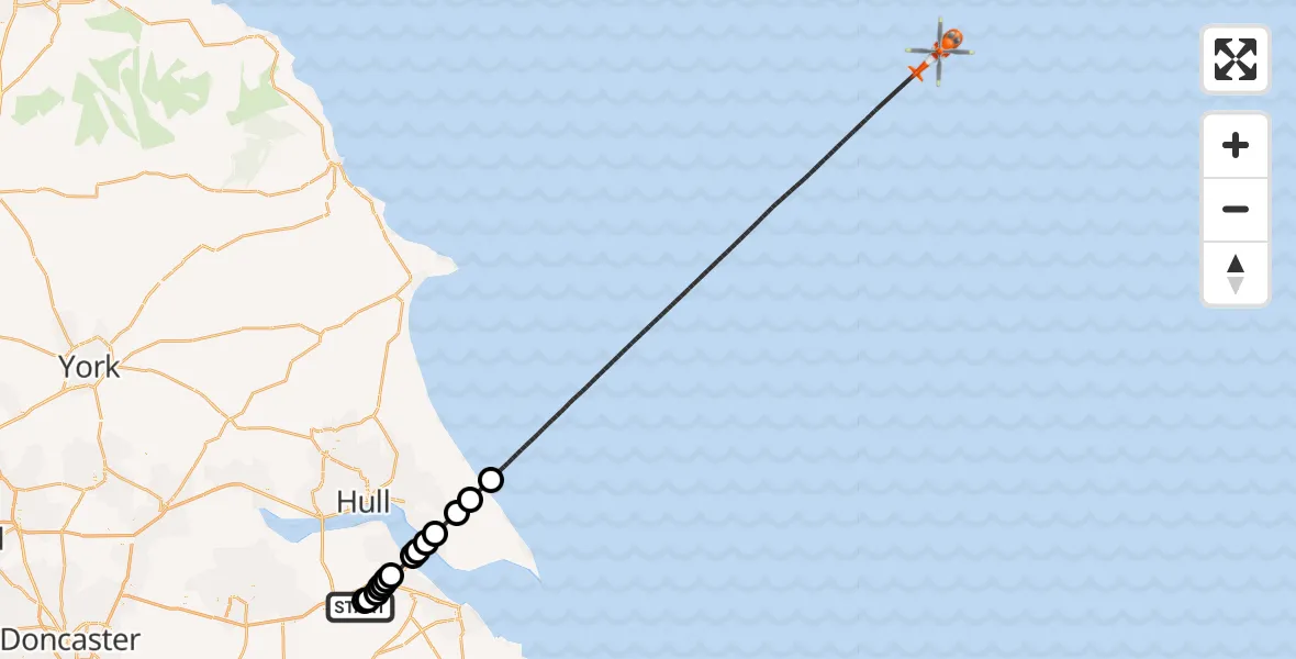 Flight route Coastguard Helicopter Humberside Airport - North Sea, 30 May 2026, 11:59