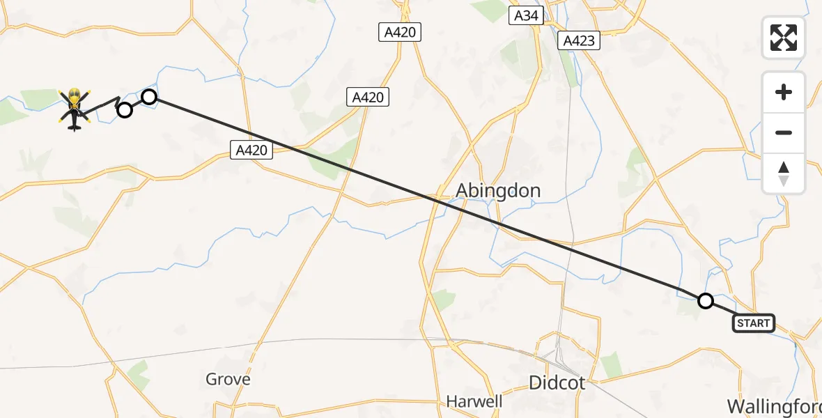 Flight route Police Helicopter Shillingford - Buckland, 30 May 2026, 12:51