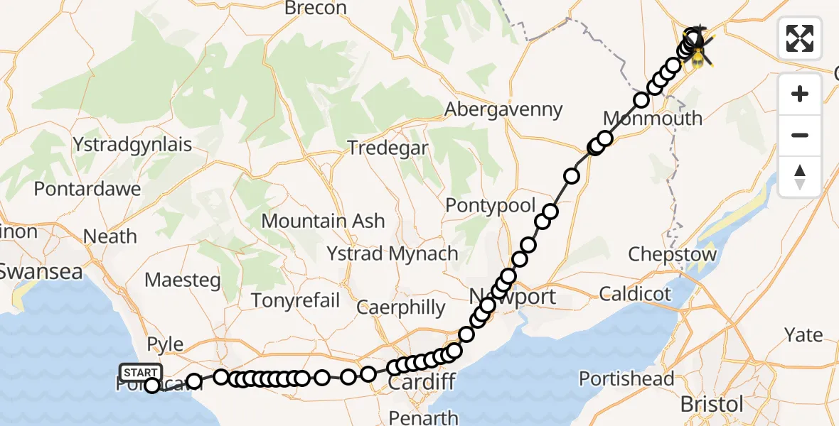 Flight route Police Helicopter Bristol Channel - Glewstone, 30 May 2026, 13:01