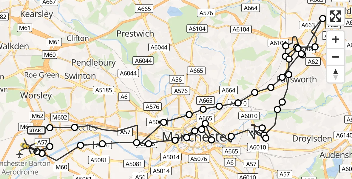 Flight route Police Helicopter Worsley - Worsley, 30 May 2026, 13:05