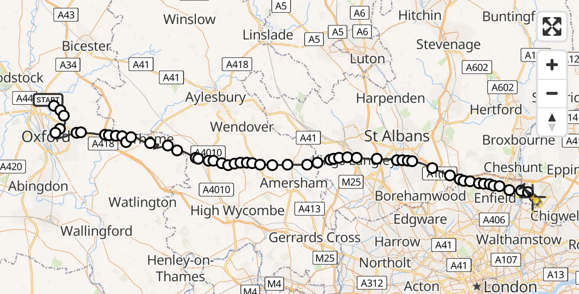 Flight route Police Helicopter Cherwell - Sewardstonebury, 30 May 2026, 13:10