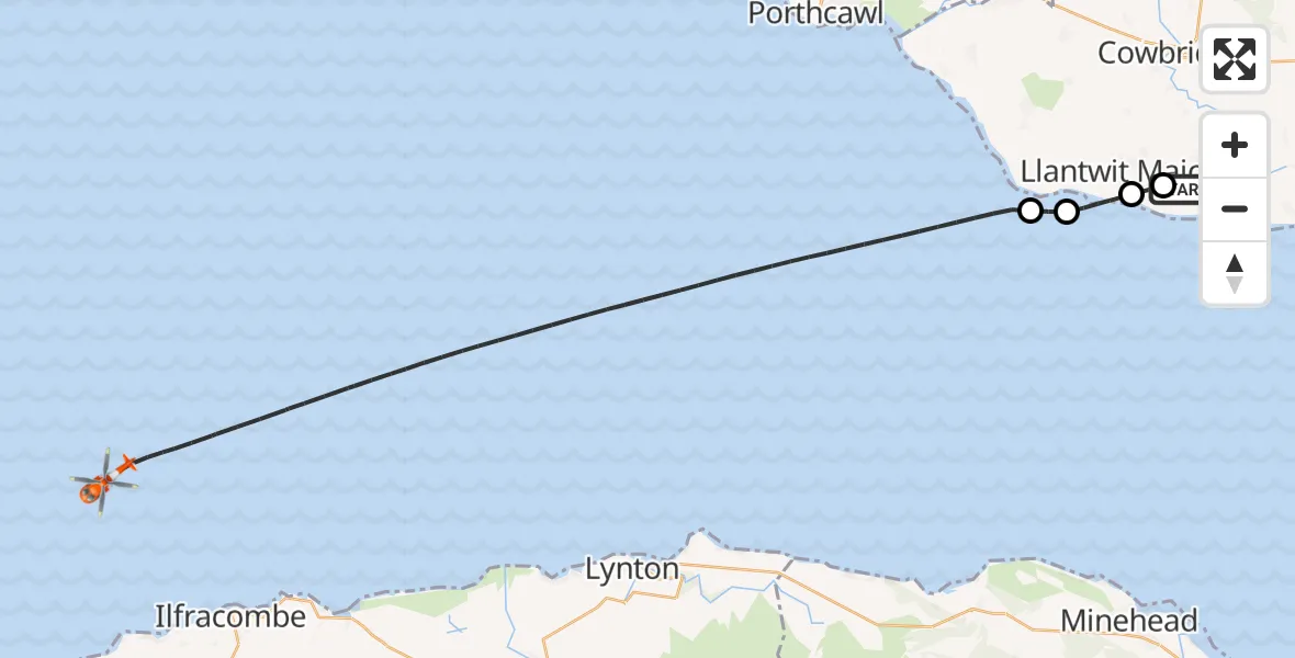 Flight route Coastguard Helicopter MOD St Athan - Bristol Channel, 30 May 2026, 13:12