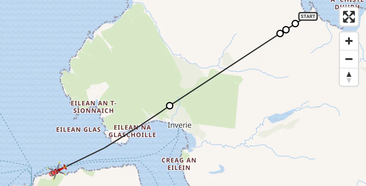 Flight route Air Ambulance Helicopter Inbhir Dhorrcail - Inner Seas, 30 May 2026, 13:13