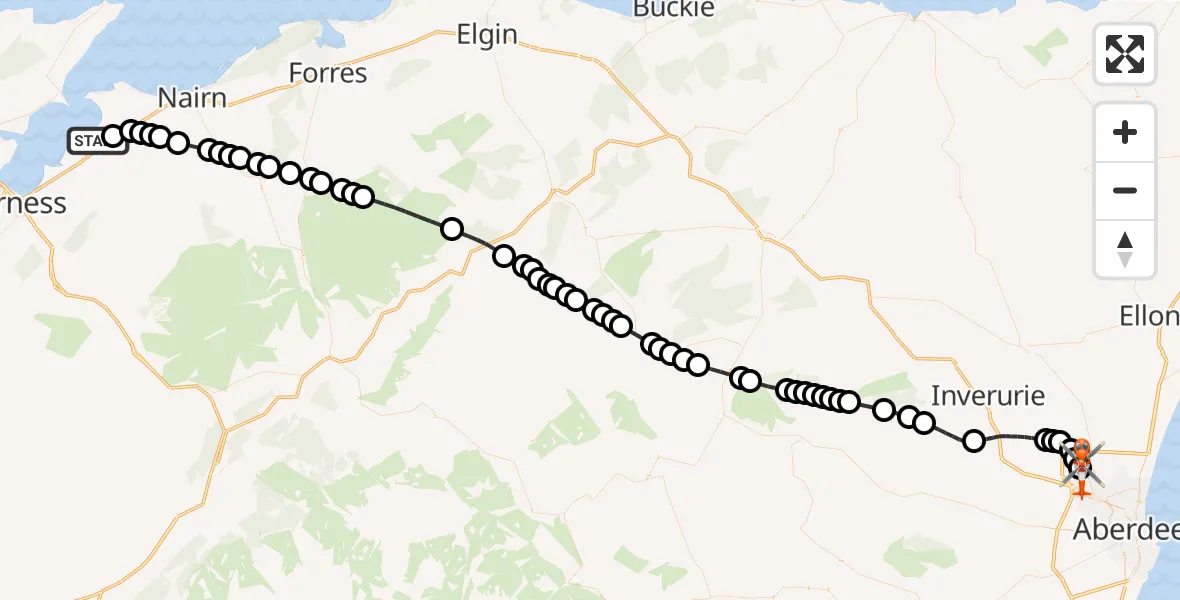 Flight route Coastguard Helicopter Inverness Airport - Aberdeen International Airport, 30 May 2026, 13:16