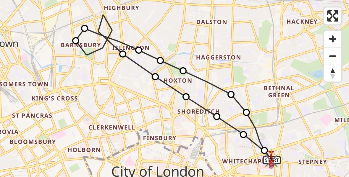 Flight route Air Ambulance Helicopter Royal London Hospital - Royal London Hospital, 30 May 2026, 13:37