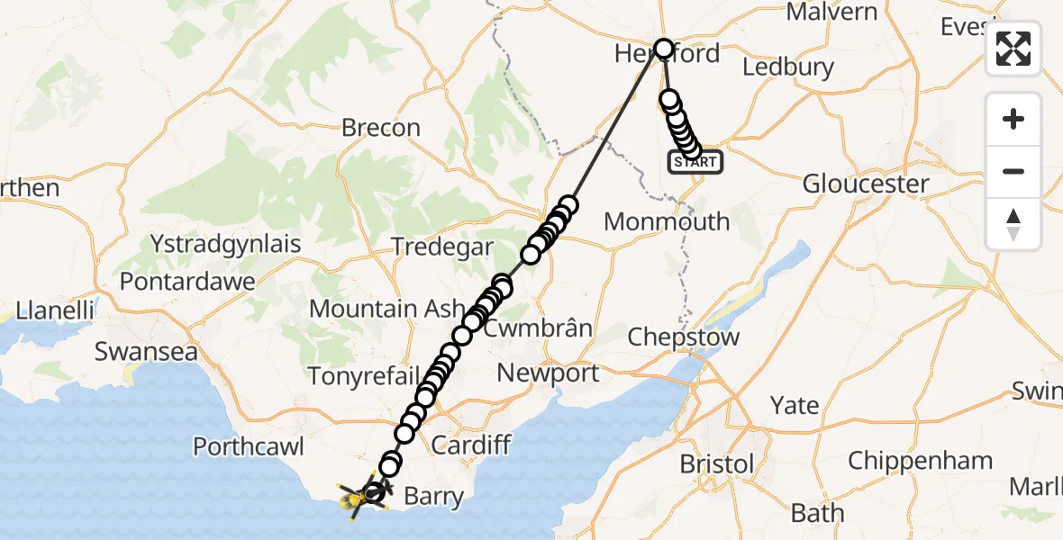 Flight route Police Helicopter Llangarron - MOD St Athan, 30 May 2026, 13:54