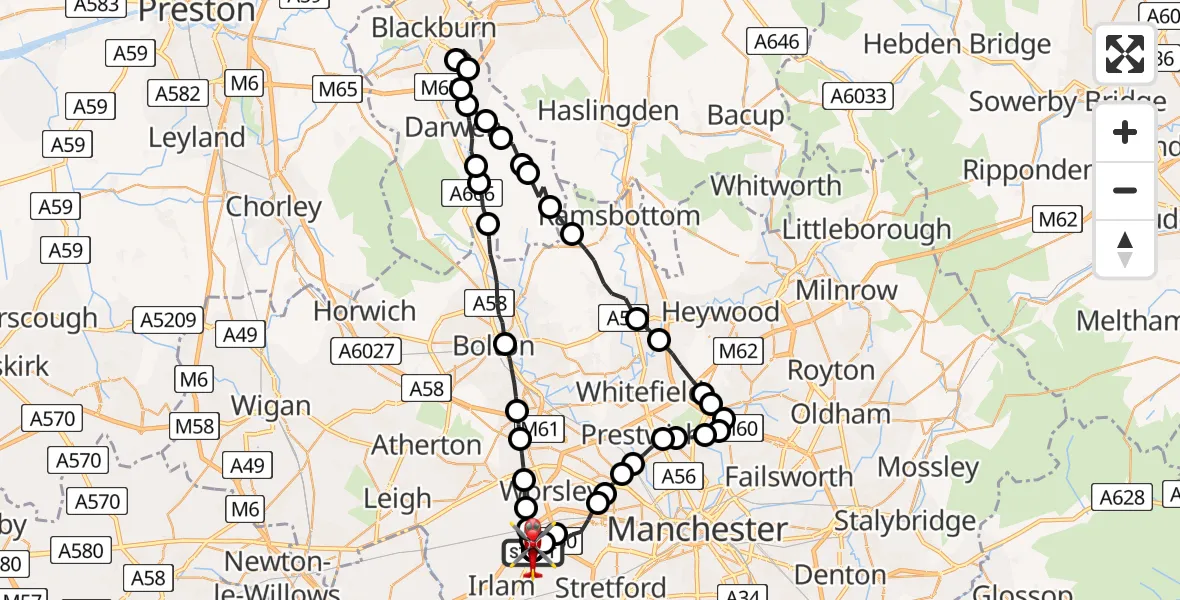 Flight route Air Ambulance Helicopter Manchester Barton Aerodrome - Manchester Barton Aerodrome, 30 May 2026, 13:57