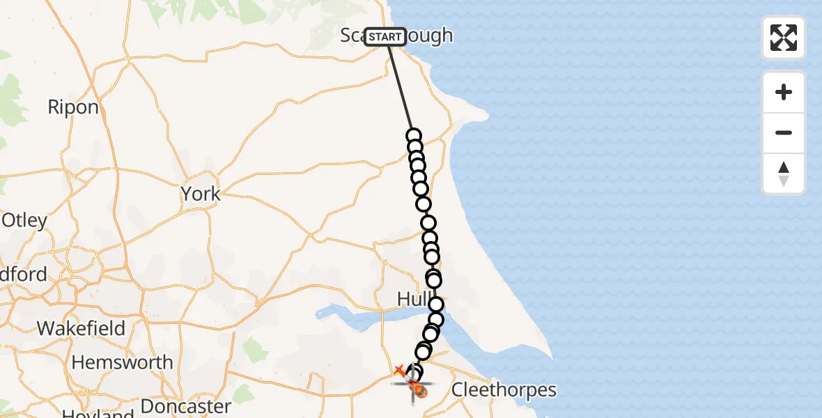 Flight route Coastguard Helicopter Scarborough - Humberside Airport, 30 May 2026, 14:07