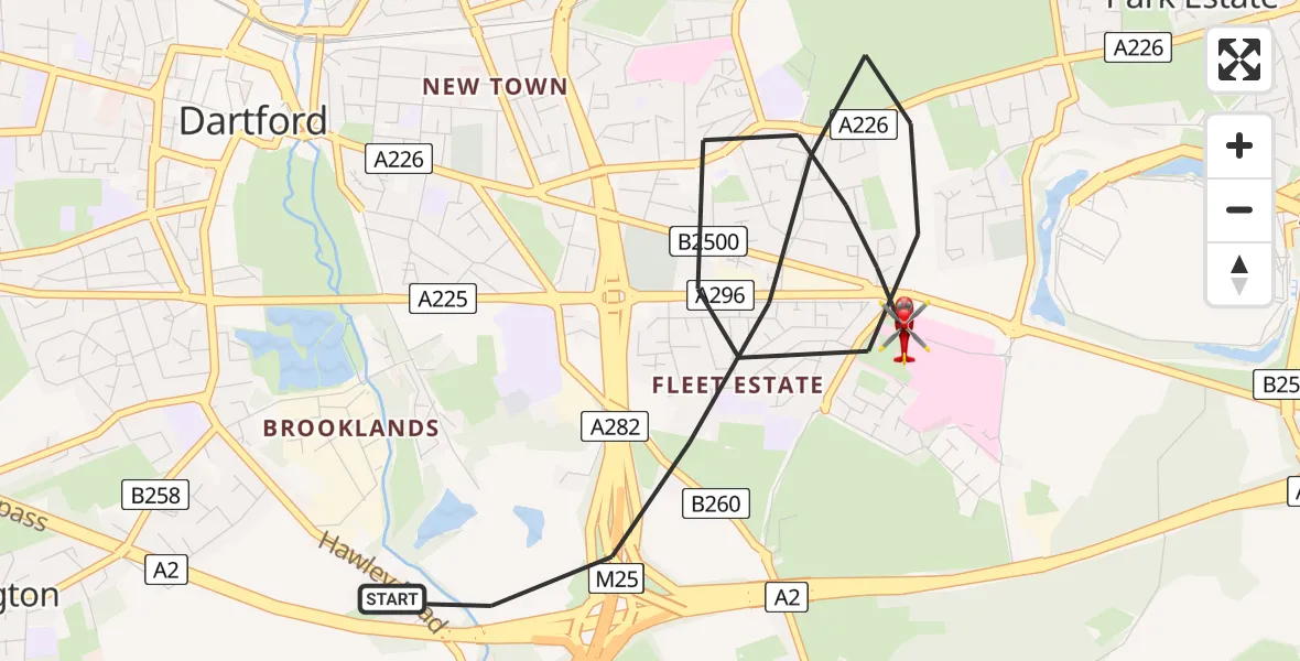 Flight route Air Ambulance Helicopter Dartford - Dartford, 30 May 2026, 14:36