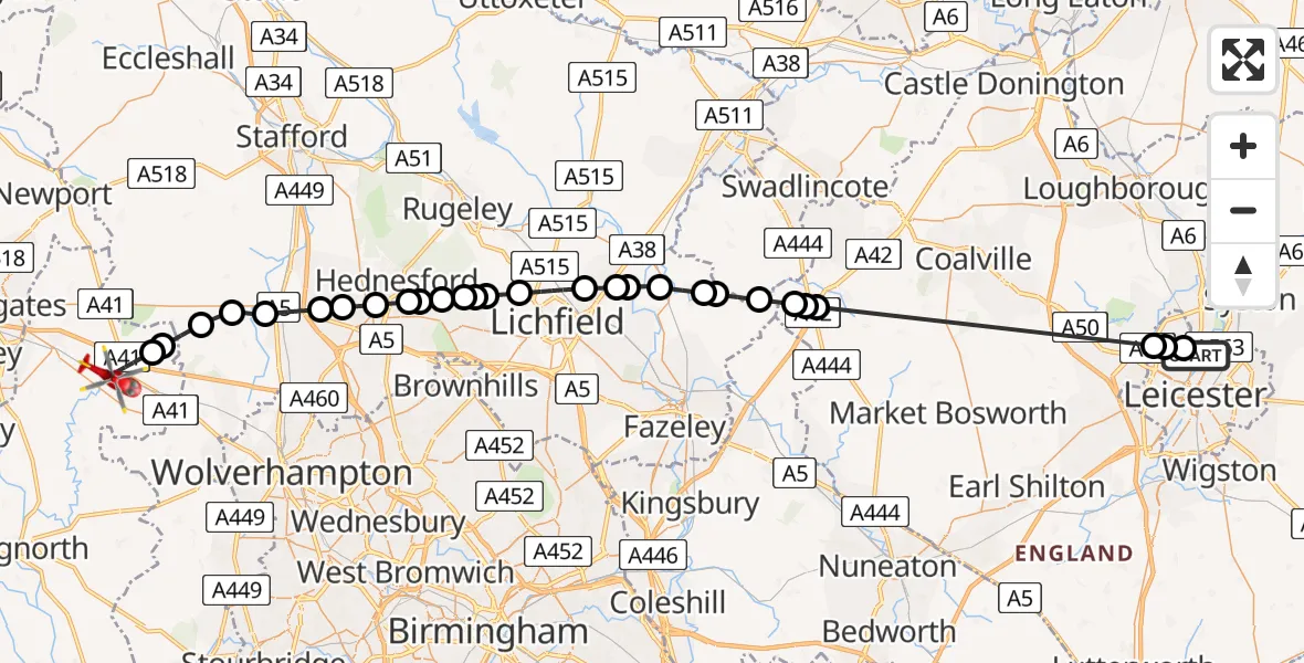 Flight route Air Ambulance Helicopter Mowmacre Hill - Tong, 30 May 2026, 15:10