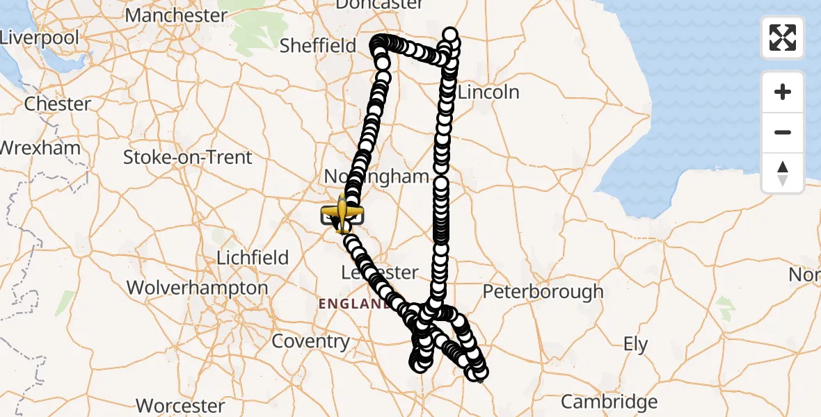 Flight route Police Aircraft East Midlands Airport - East Midlands Airport, 30 May 2026, 15:19