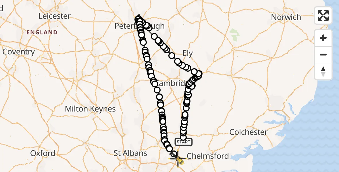 Flight route Police Helicopter Uttlesford - North Weald Airfield, 30 May 2026, 15:19