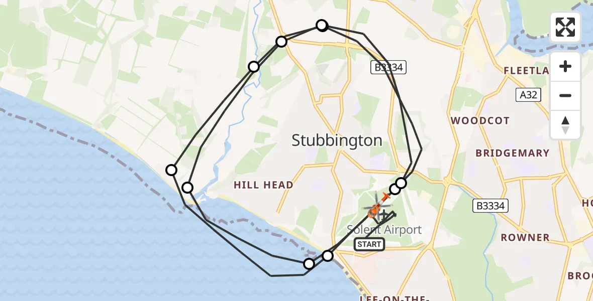 Flight route Coastguard Helicopter Solent Airport - Solent Airport, 30 May 2026, 15:19