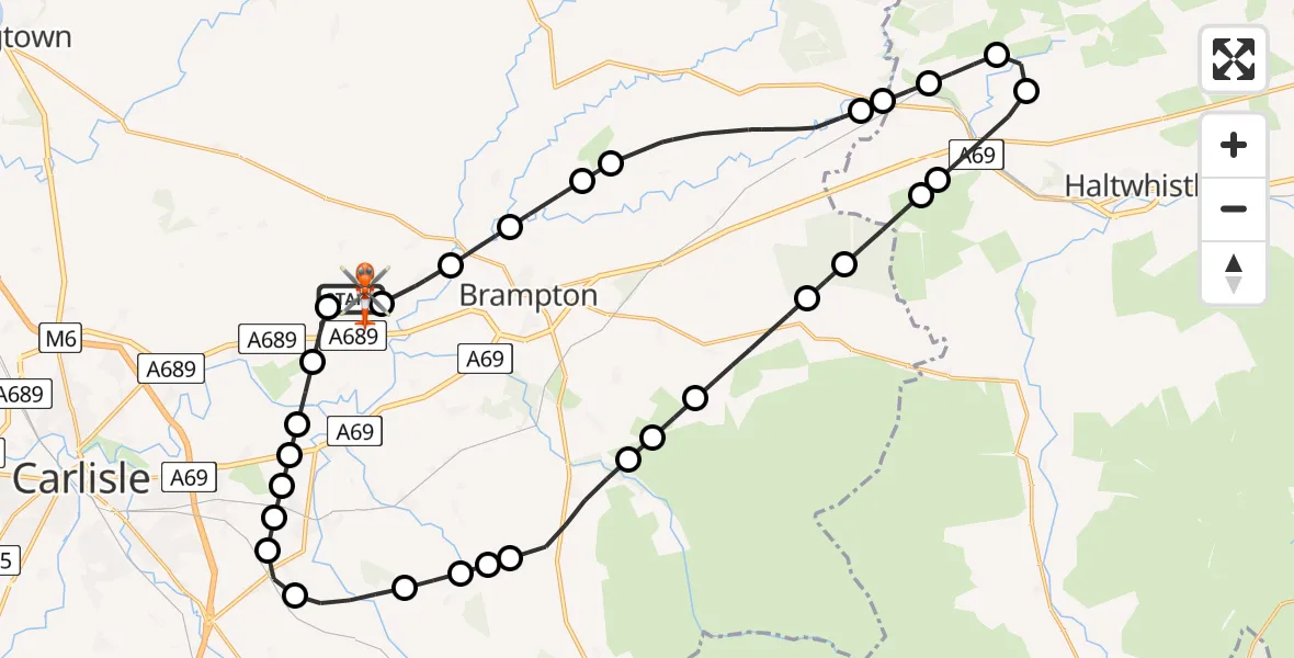 Flight route Coastguard Helicopter Carlisle Lake District Airport - Carlisle Lake District Airport, 30 May 2026, 15:39