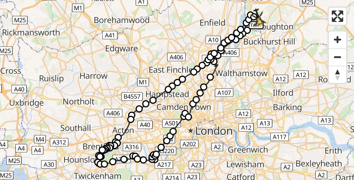 Flight route Police Helicopter Sewardstonebury - Sewardstonebury, 30 May 2026, 15:50