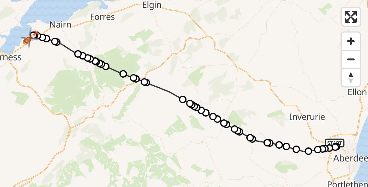 Flight route Coastguard Helicopter Aberdeen International Airport - Inverness Airport, 30 May 2026, 15:54