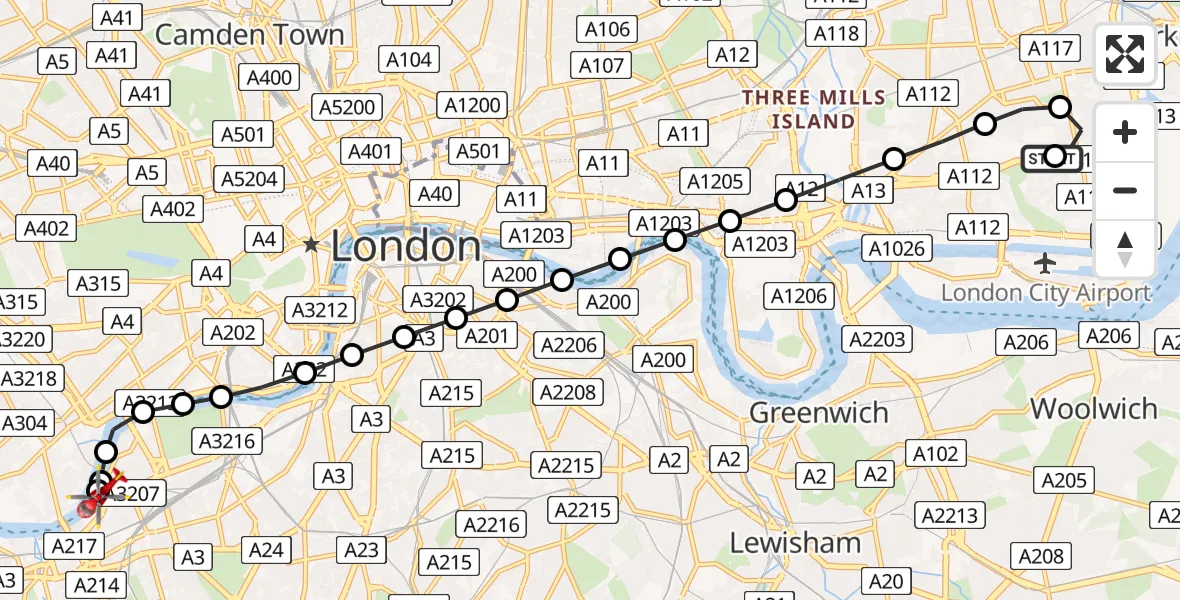 Flight route Air Ambulance Helicopter Beckton - London Heliport, 30 May 2026, 16:02