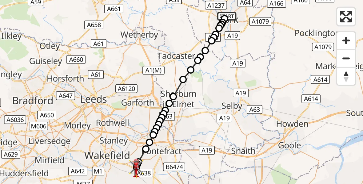 Flight route Air Ambulance Helicopter Clifton - YAA Nostell Helicopter Port, 30 May 2026, 16:04