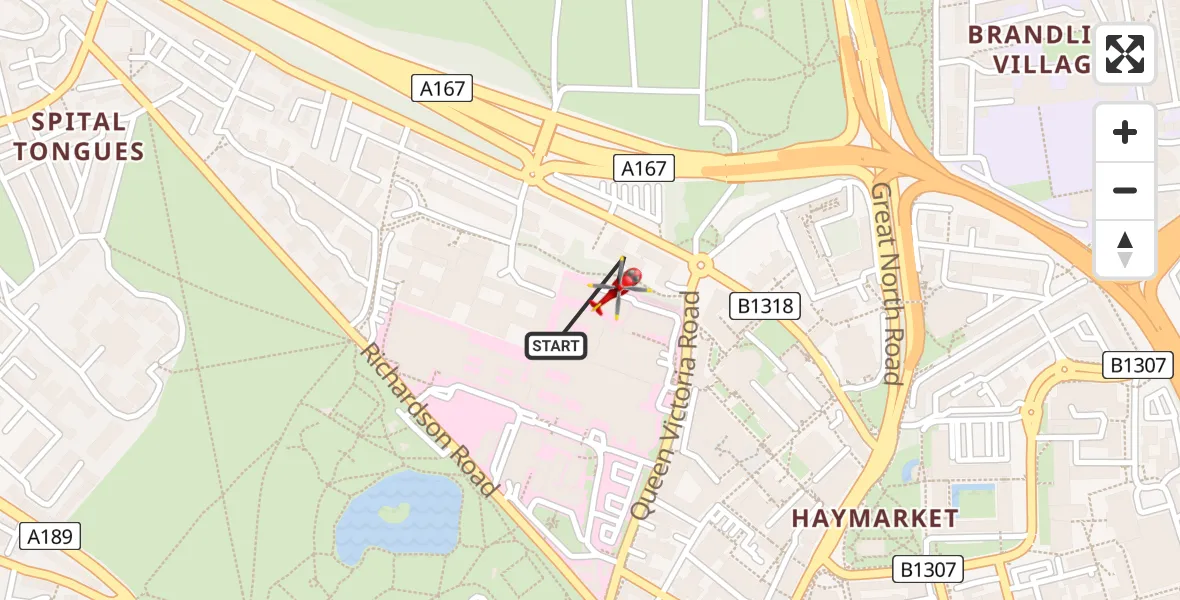 Flight route Air Ambulance Helicopter Newcastle Royal Victoria Infirmary - Newcastle Royal Victoria Infirmary, 30 May 2026, 16:16