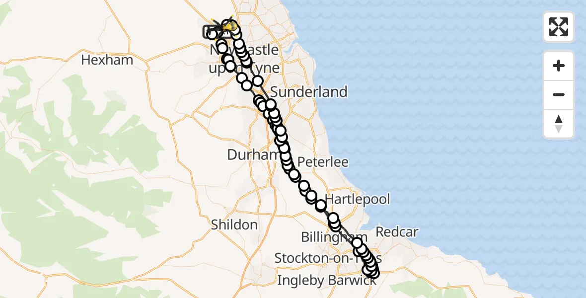 Flight route Police Helicopter Newcastle International Airport - Newcastle International Airport, 30 May 2026, 16:25