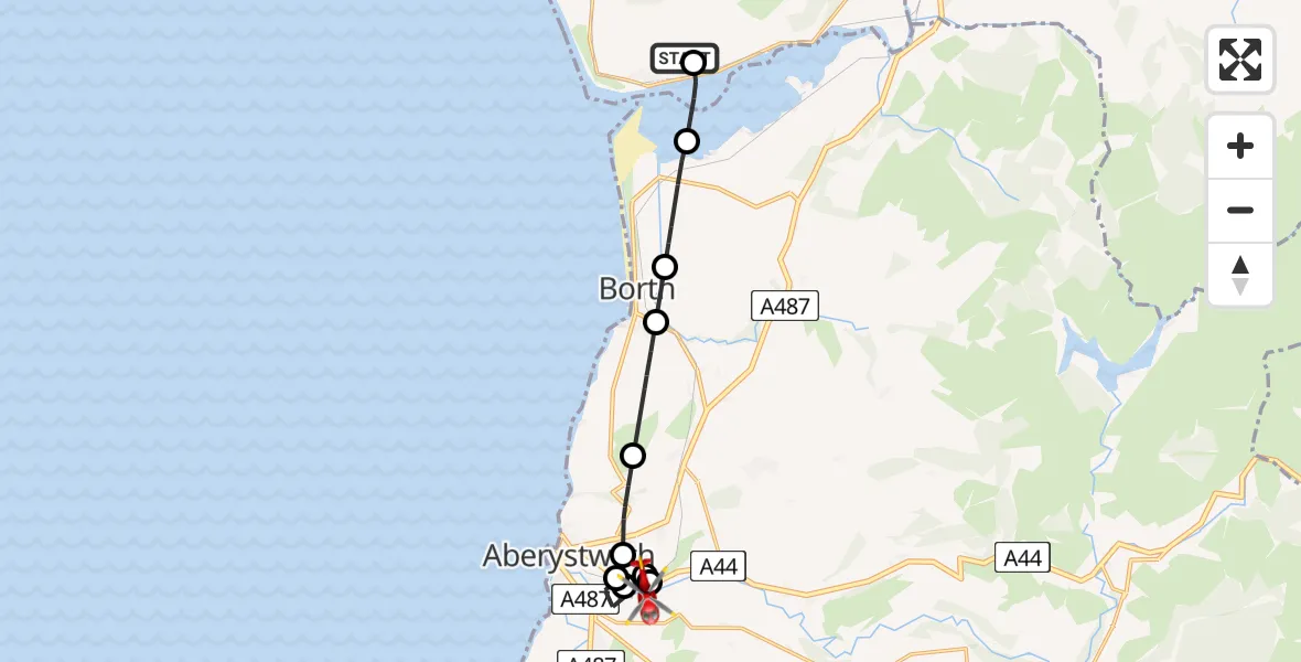 Flight route Air Ambulance Helicopter Aberdyfi - Moriah, 30 May 2026, 16:44