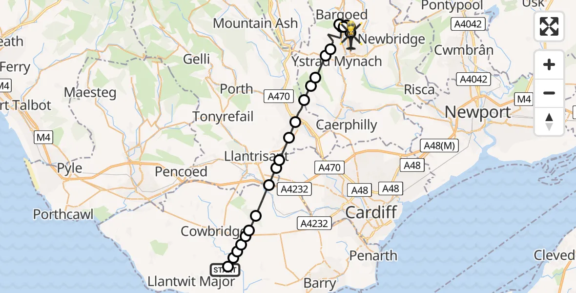 Flight route Police Helicopter St Mary Church - Blackwood, 30 May 2026, 17:02
