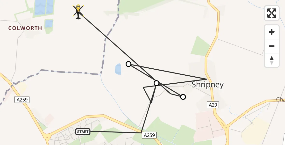 Flight route Police Helicopter North Bersted - Chichester, 30 May 2026, 17:08