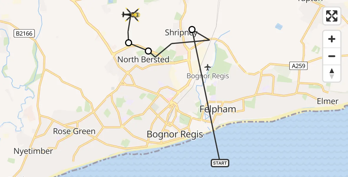 Flight route Police Helicopter English Channel - Arun, 30 May 2026, 17:16