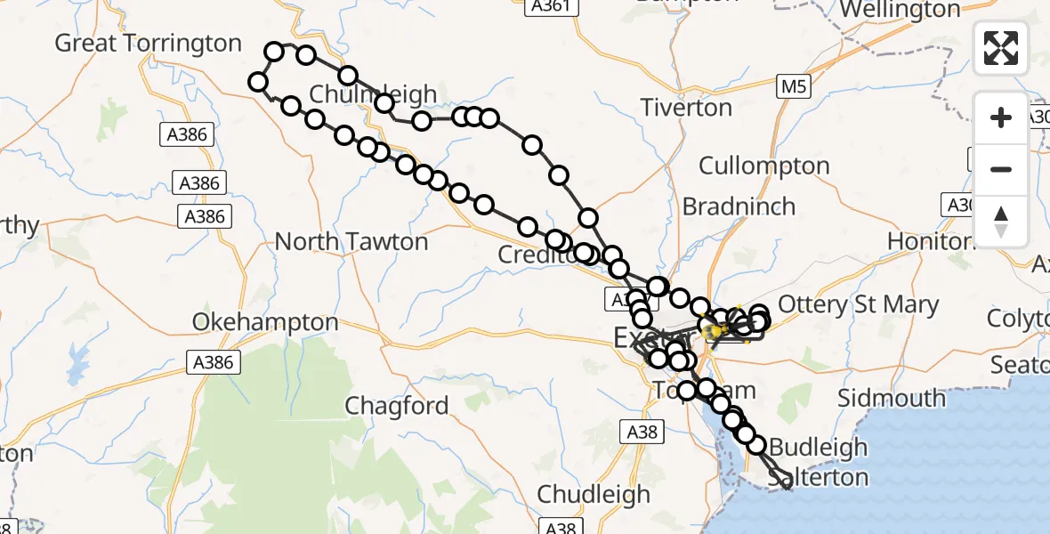 Flight route Police Helicopter Exeter International Airport - East Devon, 30 May 2026, 17:24