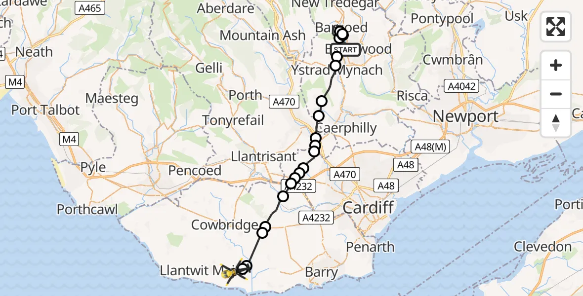 Flight route Police Helicopter Pengam - MOD St Athan, 30 May 2026, 17:24