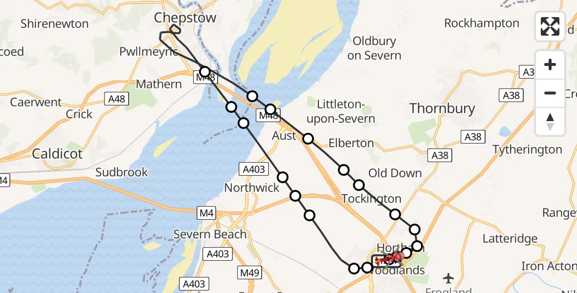 Flight route Air Ambulance Helicopter Almondsbury Helicopter Base - Almondsbury Helicopter Base, 30 May 2026, 17:26