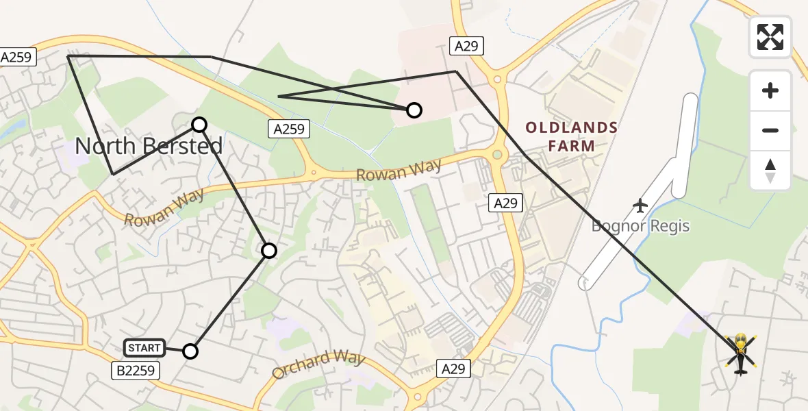 Flight route Police Helicopter North Bersted - Felpham, 30 May 2026, 17:33